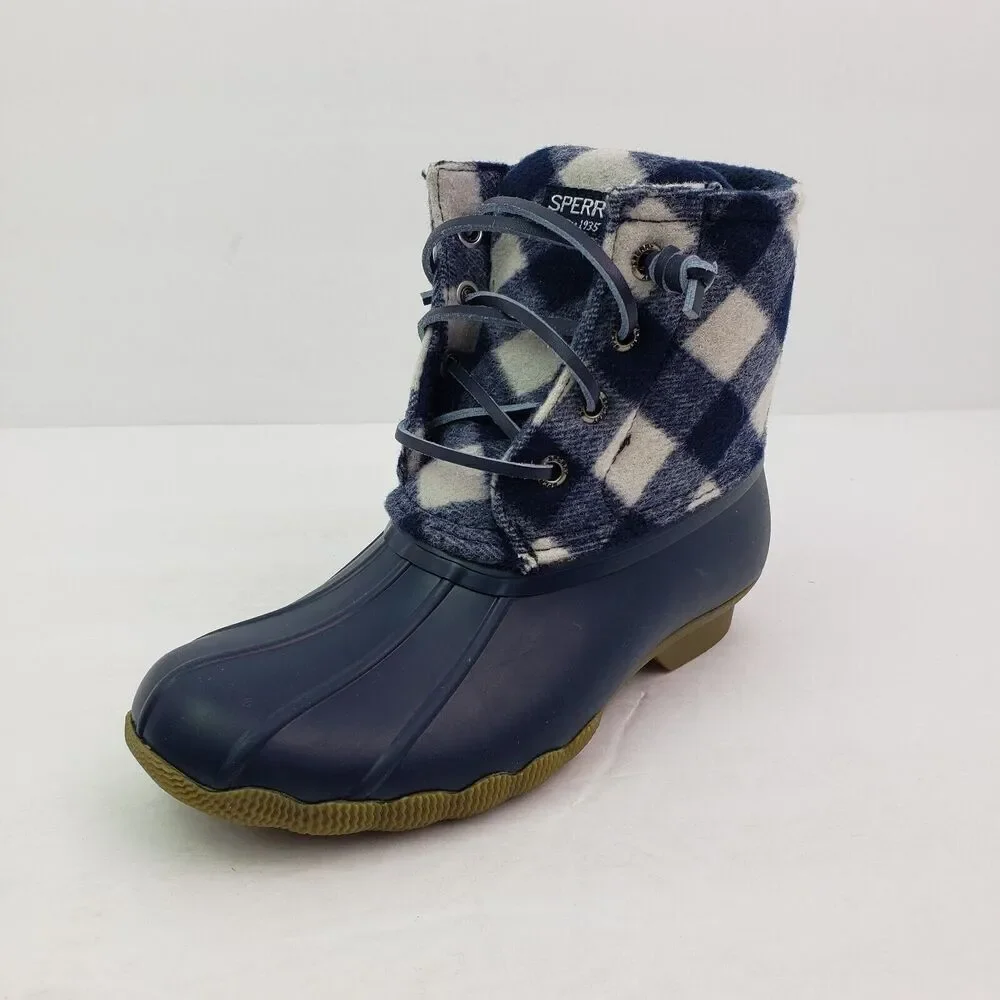 Sperry Top Sider Saltwater Toddler Size 13 Blue Plaid Wool Waterproof Duck Boots